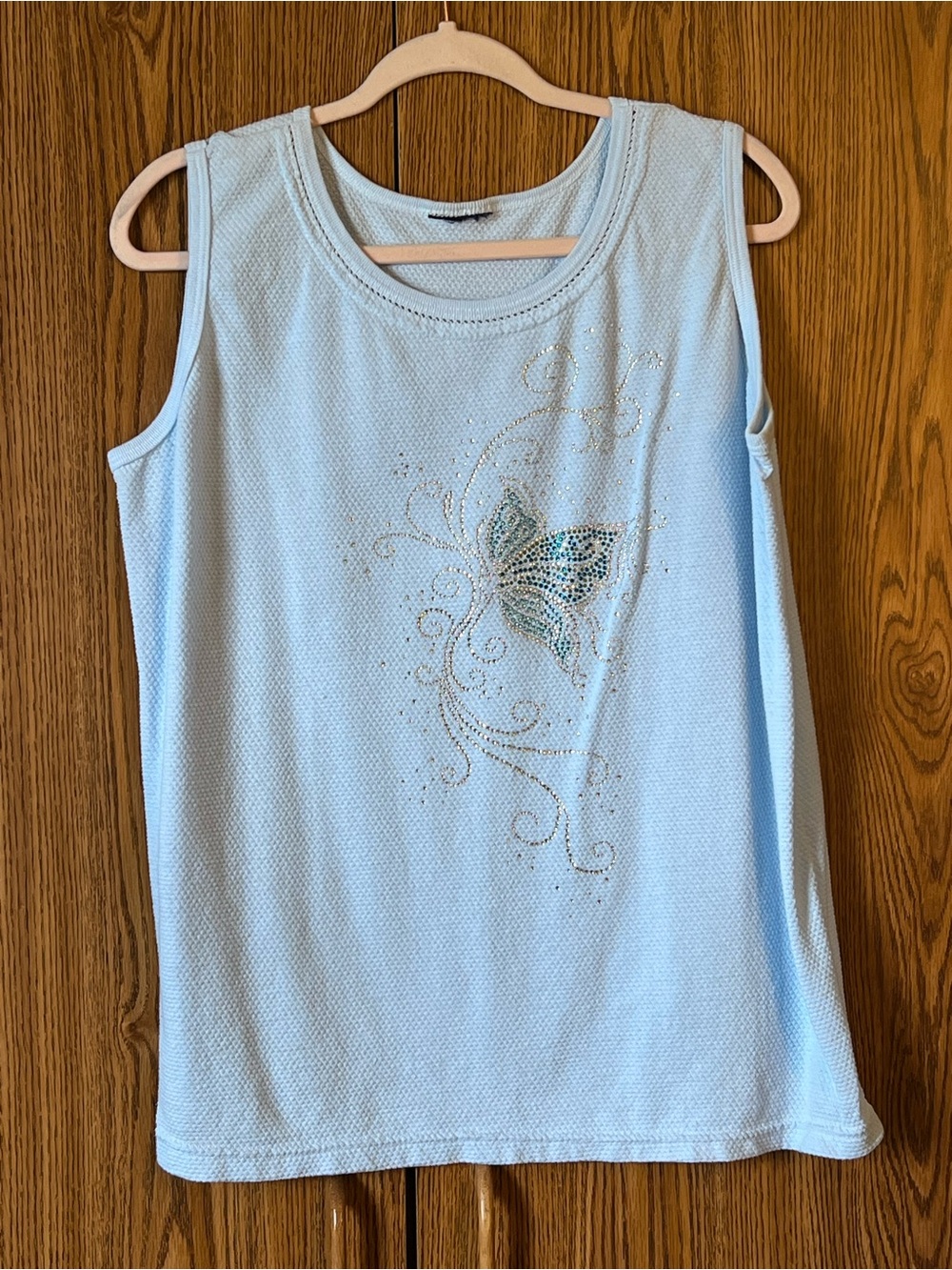 Women’s Sparkly Butterfly Tank Top Blue Size XL